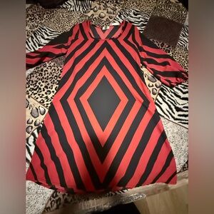 J&M Collection Red and Black Geometric Patterned Dress Size Small